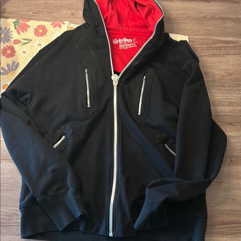 Sporty Black and Red Windbreaker with Hood